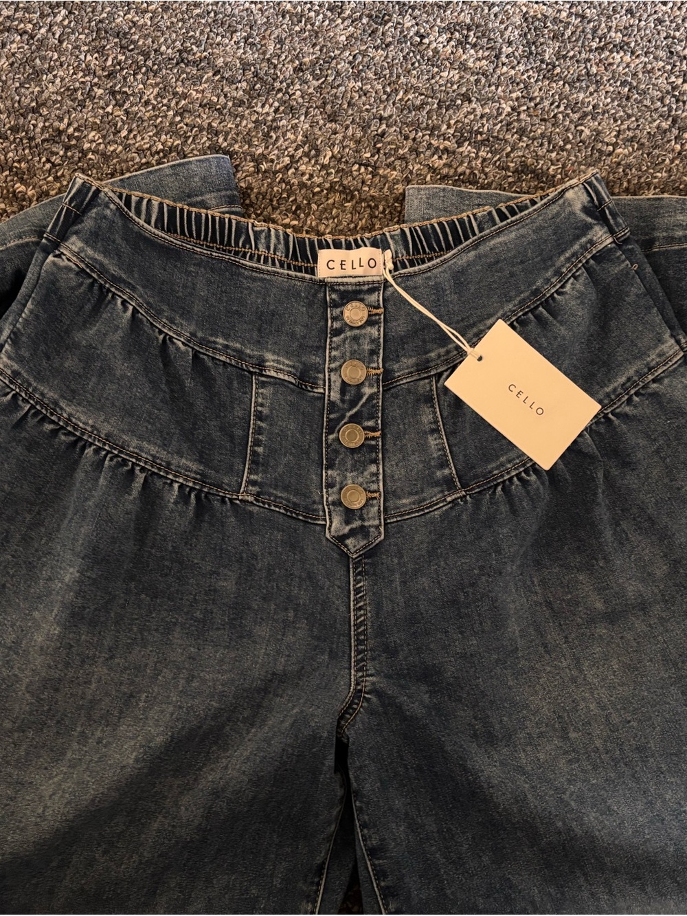 CELLO Women's High-Rise Dark Wash Blue Button-Fly Jeans